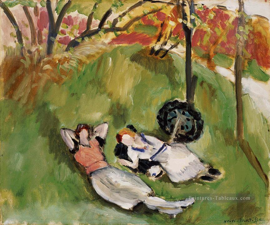 Deux personnages allongés dans un paysage 1921 fauve Peintures à l'huile